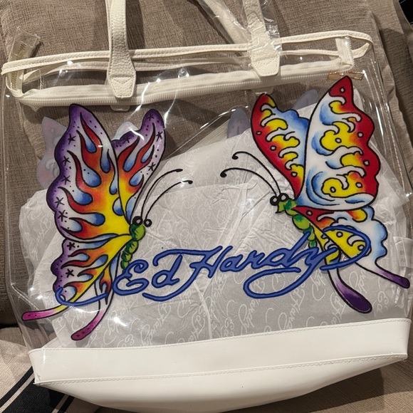 Ed Hardy Vibrant Butterfly Clear Tote - Picture 1 of 4